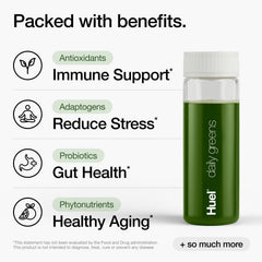 Huel Daily Greens powder mix blends smoothly into a shake