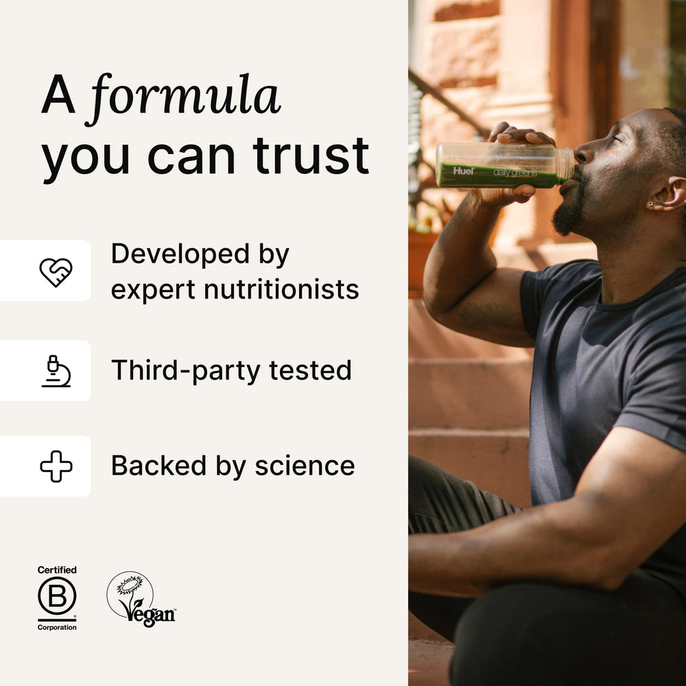Probiotic and adaptogen icons on packaging highlight gut friendly options