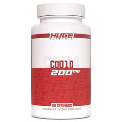 Huge Supplements CoQ10 bottle front view highlighting high potency 200 mg per serving