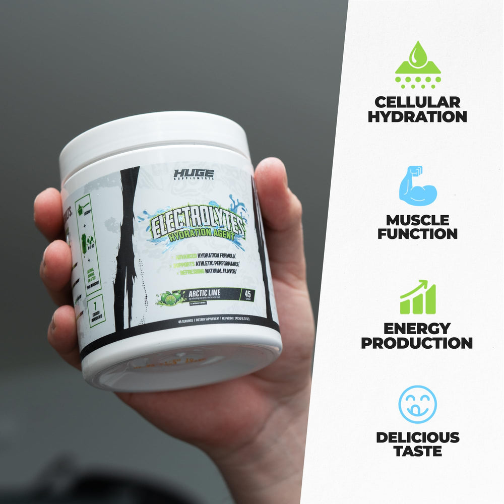 Close-up of Arctic Lime powder with Huge Supplements for active performance.