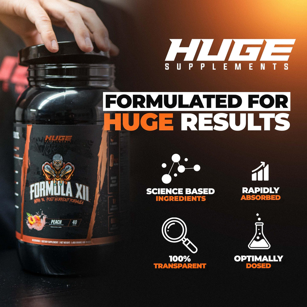 Huge Supplements Formula XII ingredient panel highlights science-backed blends.
