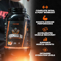 Huge Supplements Formula XII Peach flavor label shown for refreshing endurance.
