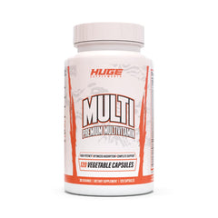 Huge Supplements Huge Multi bottle close-up, capsules for daily performance support.