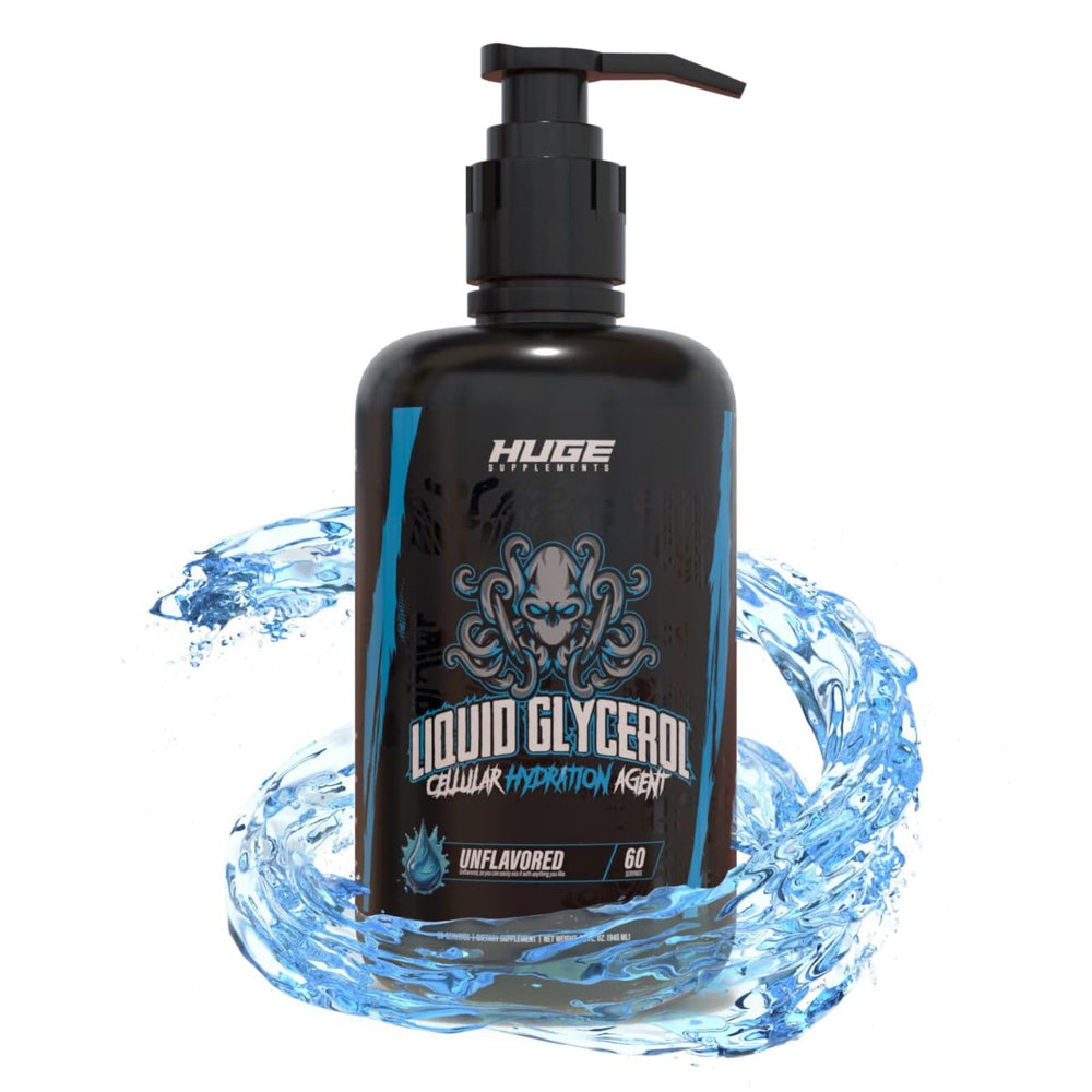 Huge Supplements Liquid Glycerol bottle with pump dispenser supports clean dosing and cellular hydration