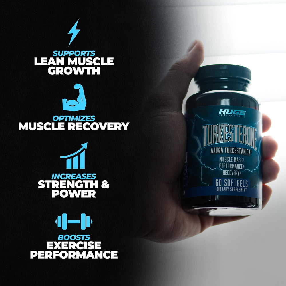 Huge Supplements Turkesterone bottle on desk for daily use