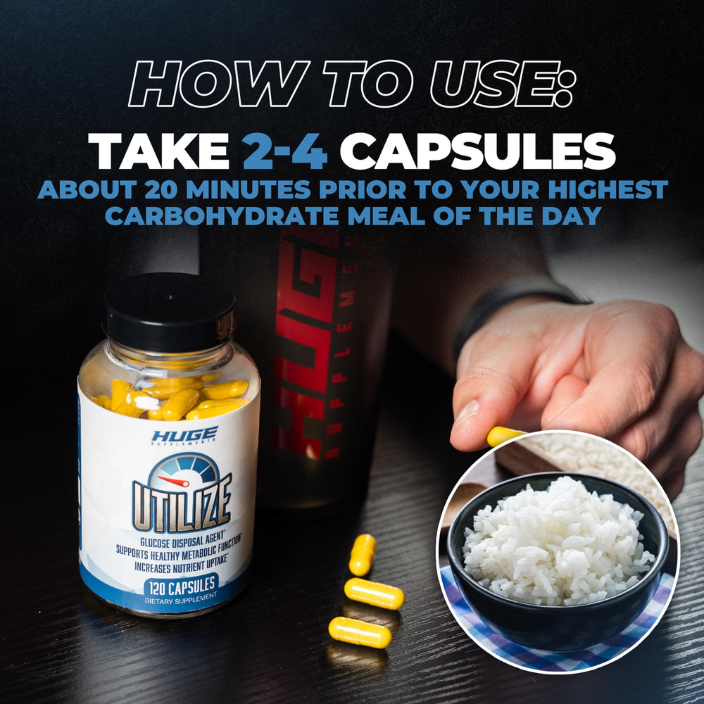Huge Supplements Utilize GDA pack shot illustrating complete product packaging