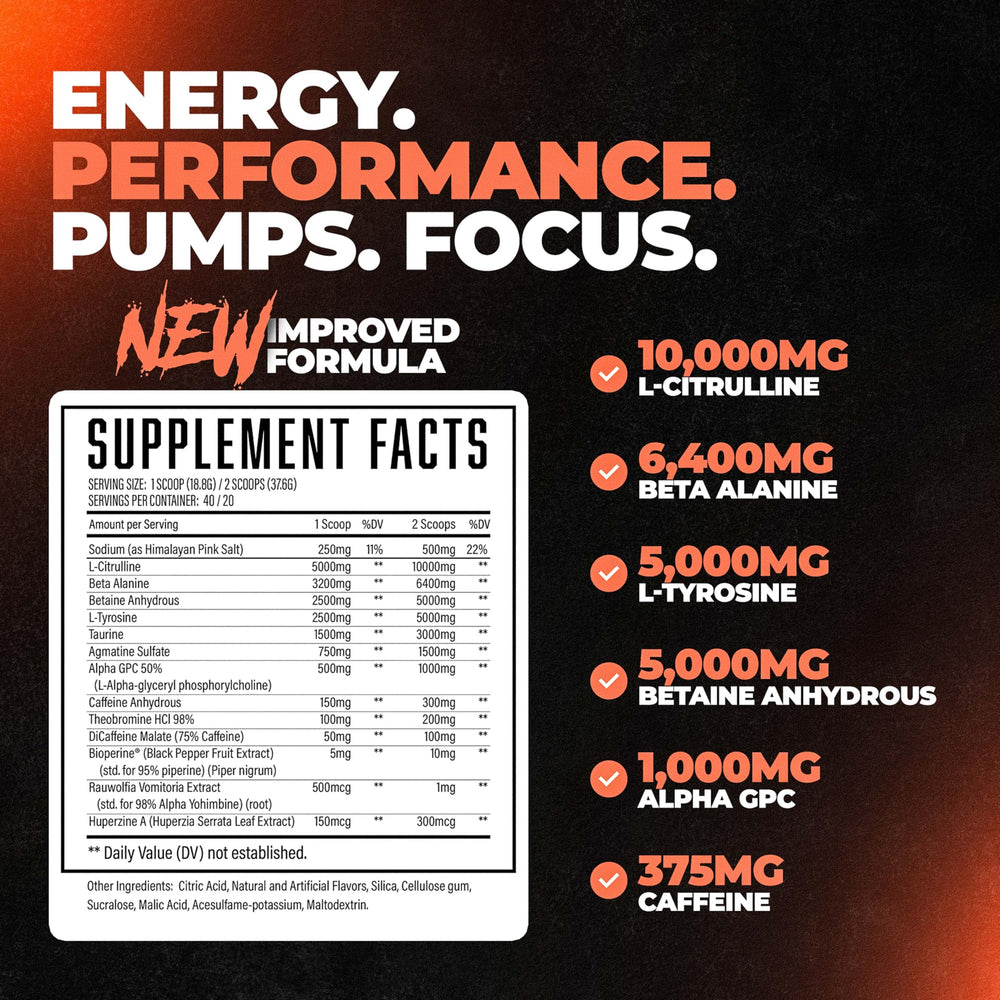 Huge Supplements Wrecked pre-workout tub open showing vibrant powder and label