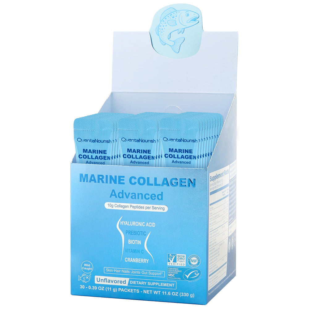 Hugrose Marine Collagen stick pack on countertop for convenient daily beauty support.