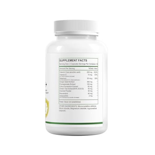 HUJ Cell Antiox+ ingredients close-up showing grape seed extract and astaxanthin.