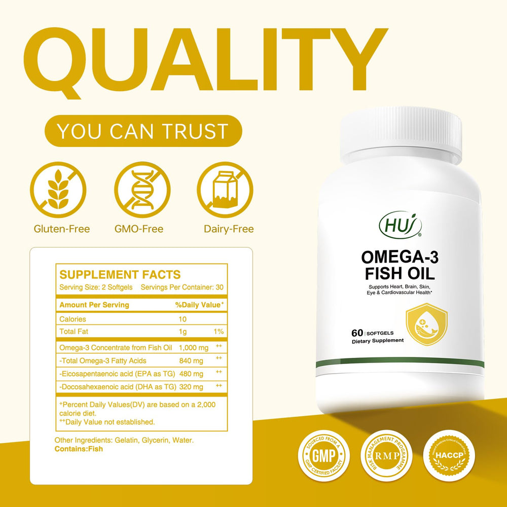 HUJ Omega-3 daily use two softgels ready for your routine.