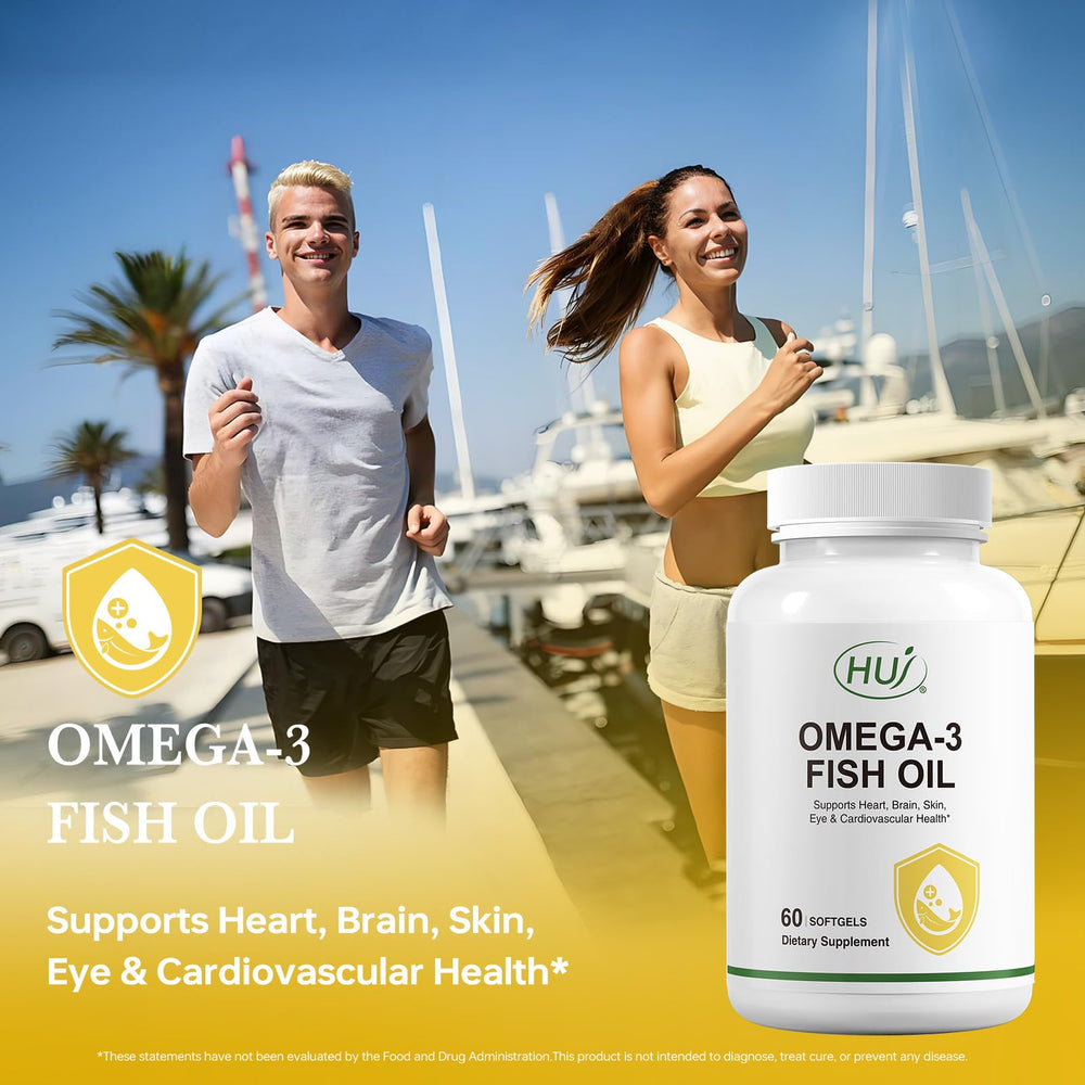 HUJ Omega-3 odorless formula bottle for a tastier daily capsule experience.