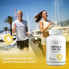 HUJ Omega-3 odorless formula bottle for a tastier daily capsule experience.