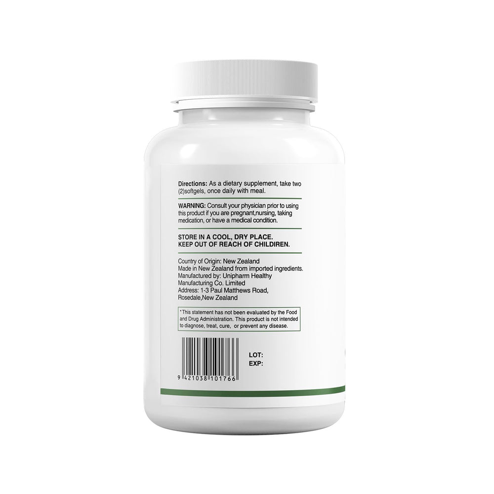 HUJ Omega-3 softgels closeup texture reveals smooth coating.