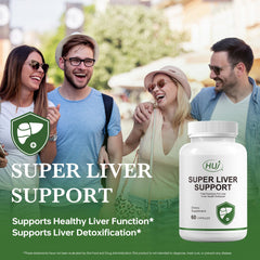 HUJ Super Liver Support capsules close-up highlighting herbal blend for liver health