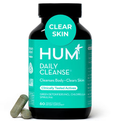 HUM Daily Cleanse bottle front showing vegan, gentle detox formula.