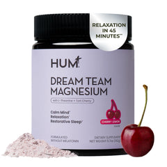 Hum Dream Team bottle closeup for a simple nightly unwind.