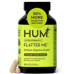 HUM Flatter Me bottle front showing fast-acting digestive support.