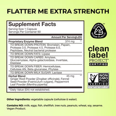 HUM Flatter Me capsules closeup highlighting full-spectrum enzymes for digestion.
