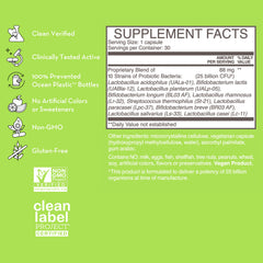 HUM Gut Instinct bottle side view illustrating easy-to-take daily probiotic.