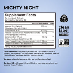 HUM Mighty Night sleep-support label signals clean, vegan ingredients.