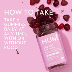 HUM SOS PMS Gummies gluten-free symbol communicates allergy-friendly option.