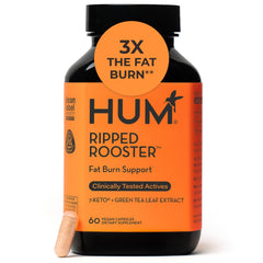 HUM Ripped Rooster bottle shown for daily green tea capsule routine.