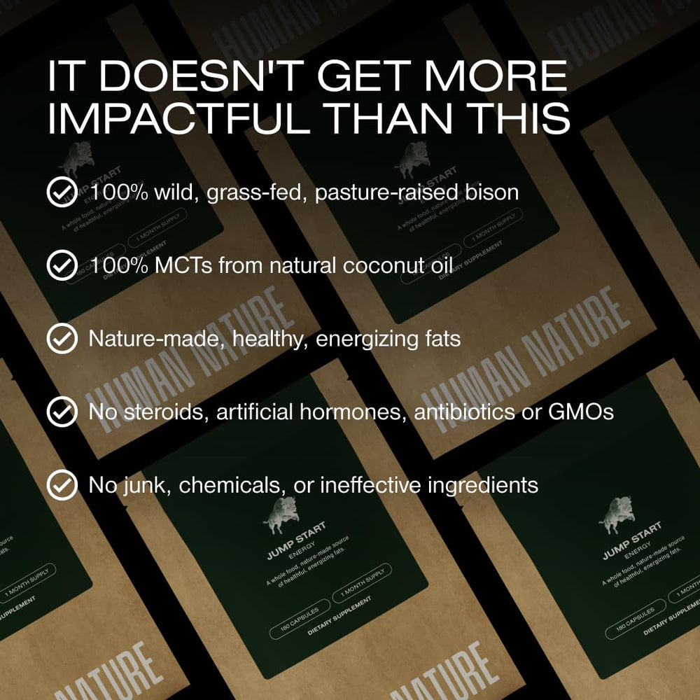 HUMAN NATURE Jump Start vitamin tablets show essential nutrients.