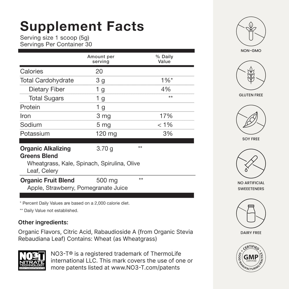 Humann HeartGreens spirulina powder emphasizes antioxidant-rich greens.