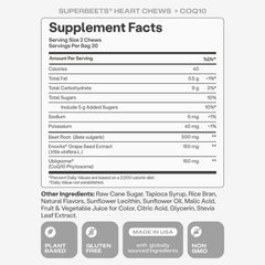 Humann SuperBeets Heart Chews nutrition panel detailing daily serving.