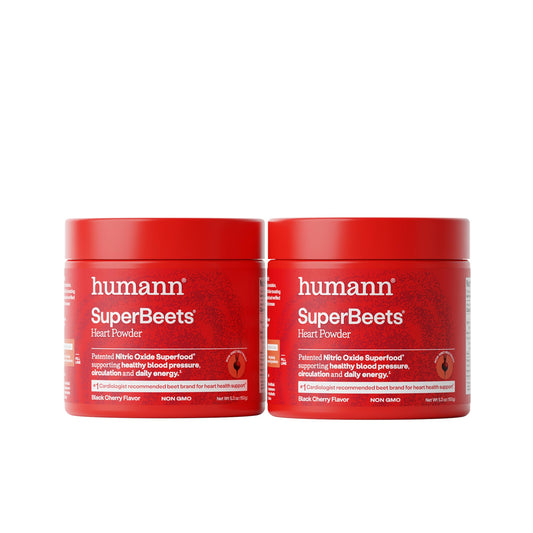 Humann SuperBeets beet root powder tub for daily circulation support.