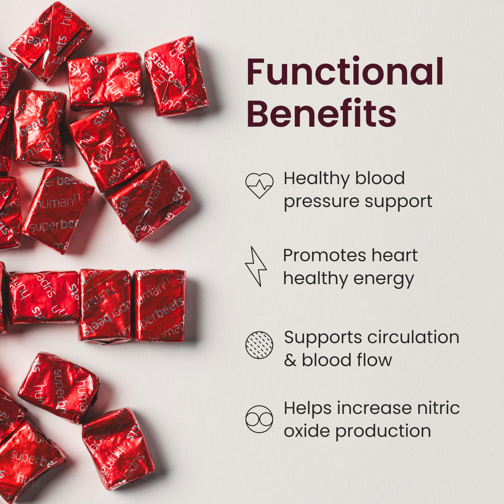 Humann SuperBeets Heart Chews bottle side for daily use reference.