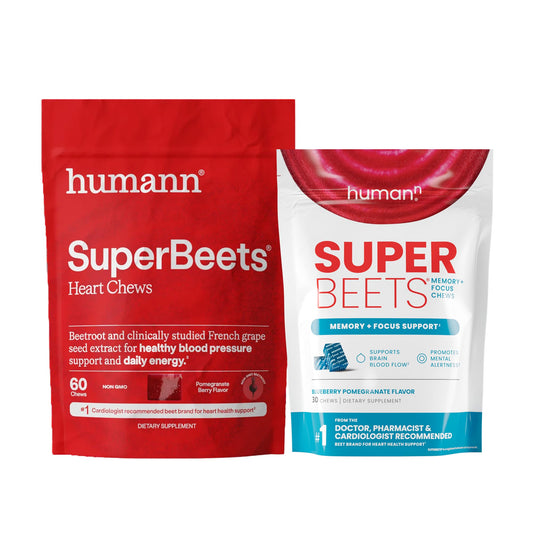 Humann SuperBeets Heart Chews jar for convenient heart-supporting daily use.