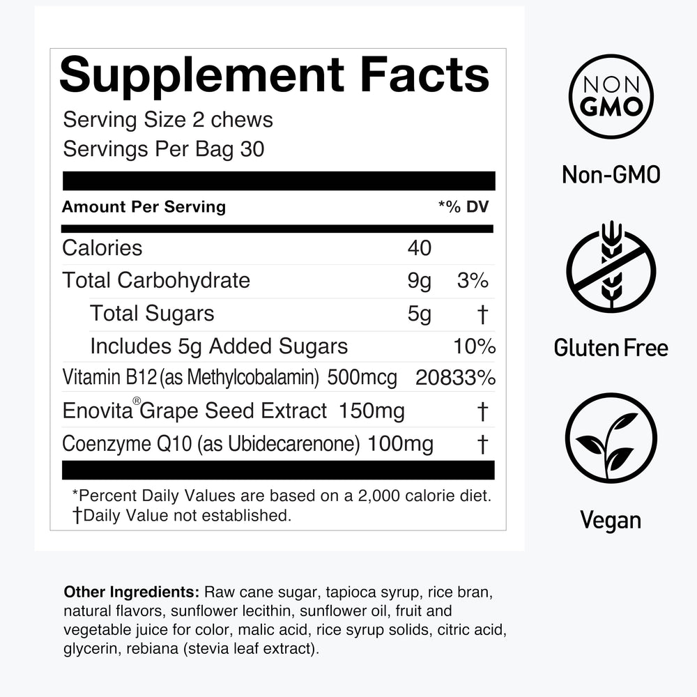 Humann SuperGrapes Chews with CoQ10 close-up convenient wellness bite