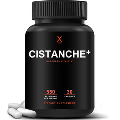 Humanx Cistanche+ 550mg bottle with easy-to-swallow capsules for daily vitality.