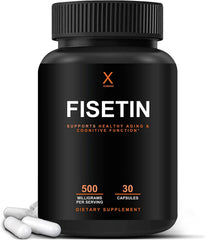 HumanX Fisetin 500mg bottle front showcases premium wellness packaging for daily use.