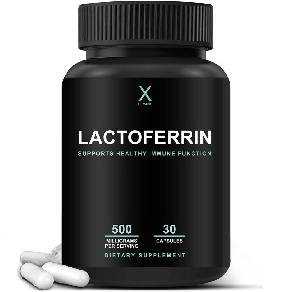 HUMANX Lactoferrin 500mg bottle with label highlighting immune support