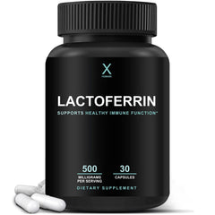 HUMANX Lactoferrin 500mg bottle with label highlighting immune support