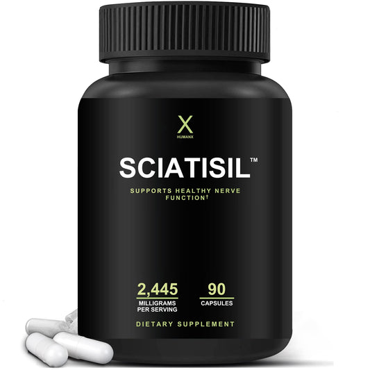 HUMANX Sciatisil bottle pour suggesting easy daily use for potential nerve support