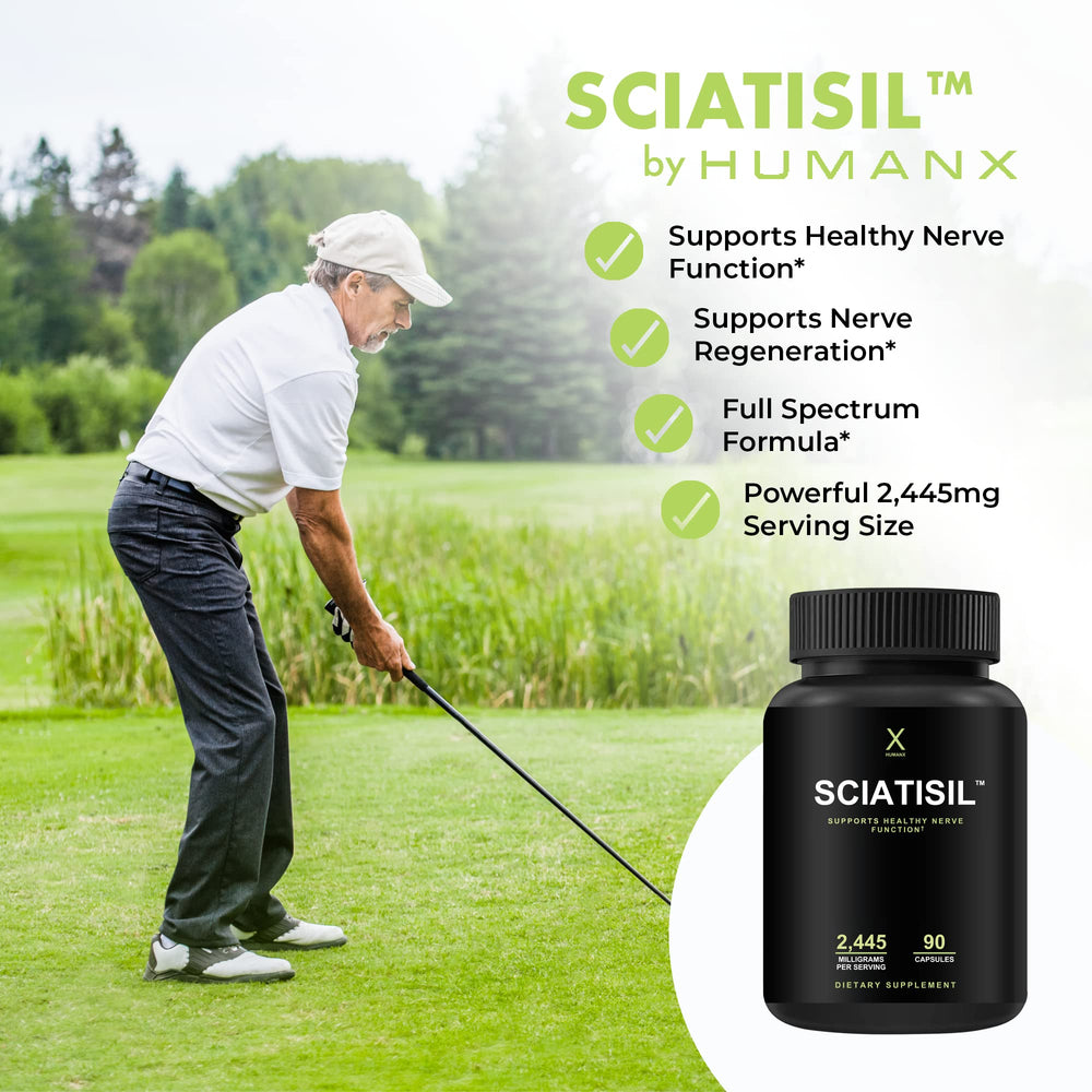 HUMANX Sciatisil label front highlighting USA-made, third-party tested quality