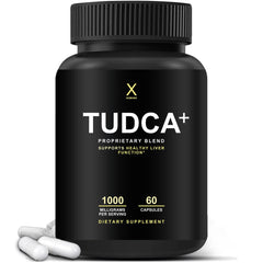 HumanX Tudca+ 1000mg bottle with easy-to-swallow capsules for daily liver support.