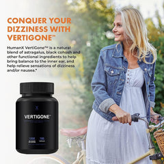 HUMANX VertiGone usage guide showing taking capsules daily