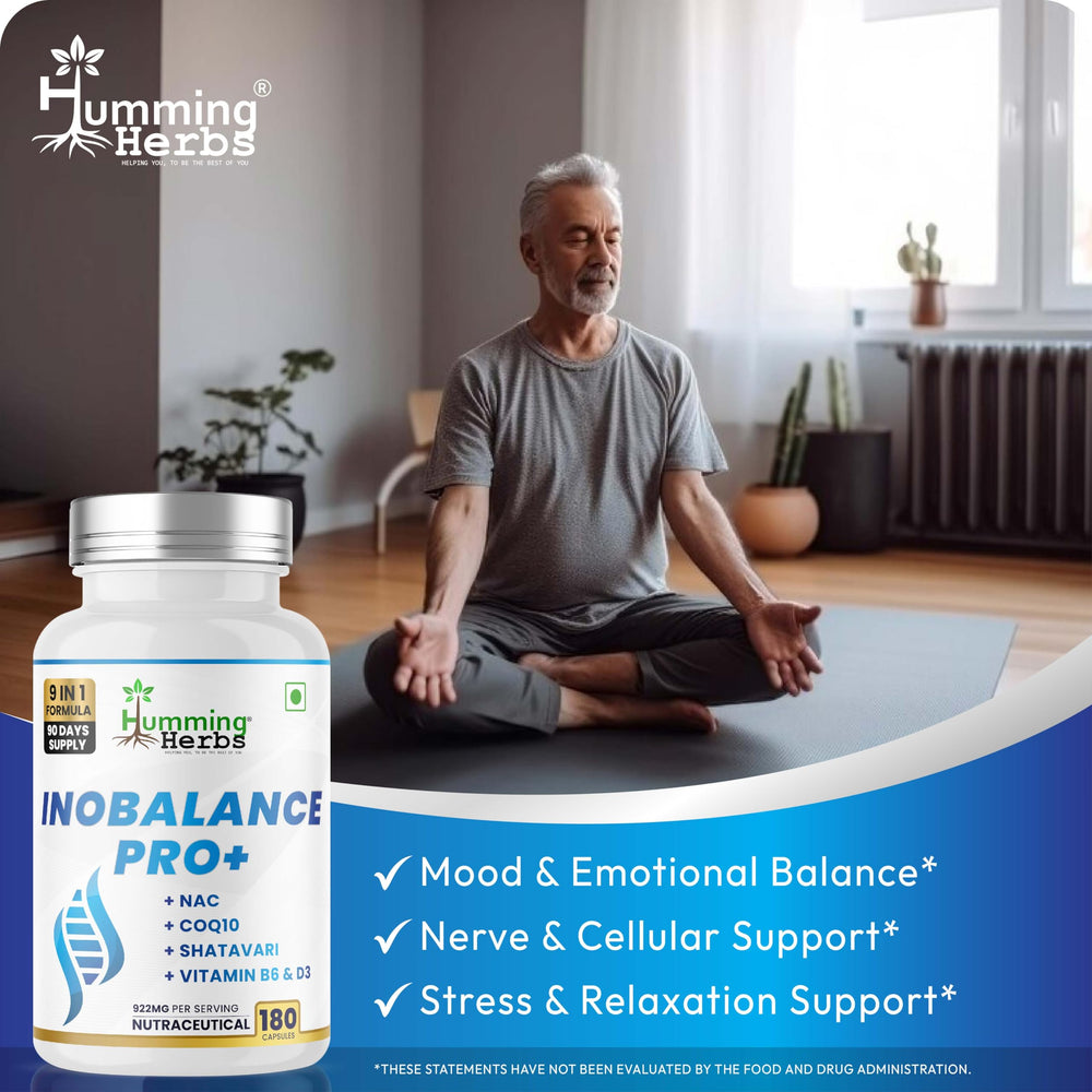 Humming Herbs Inobalance Pro+ bottle on shelf for daily use