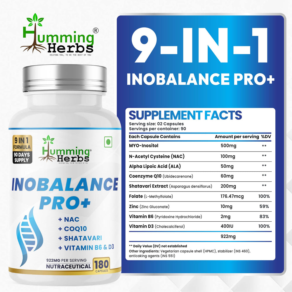 Humming Herbs Inobalance Pro+ label close-up highlights ingredients