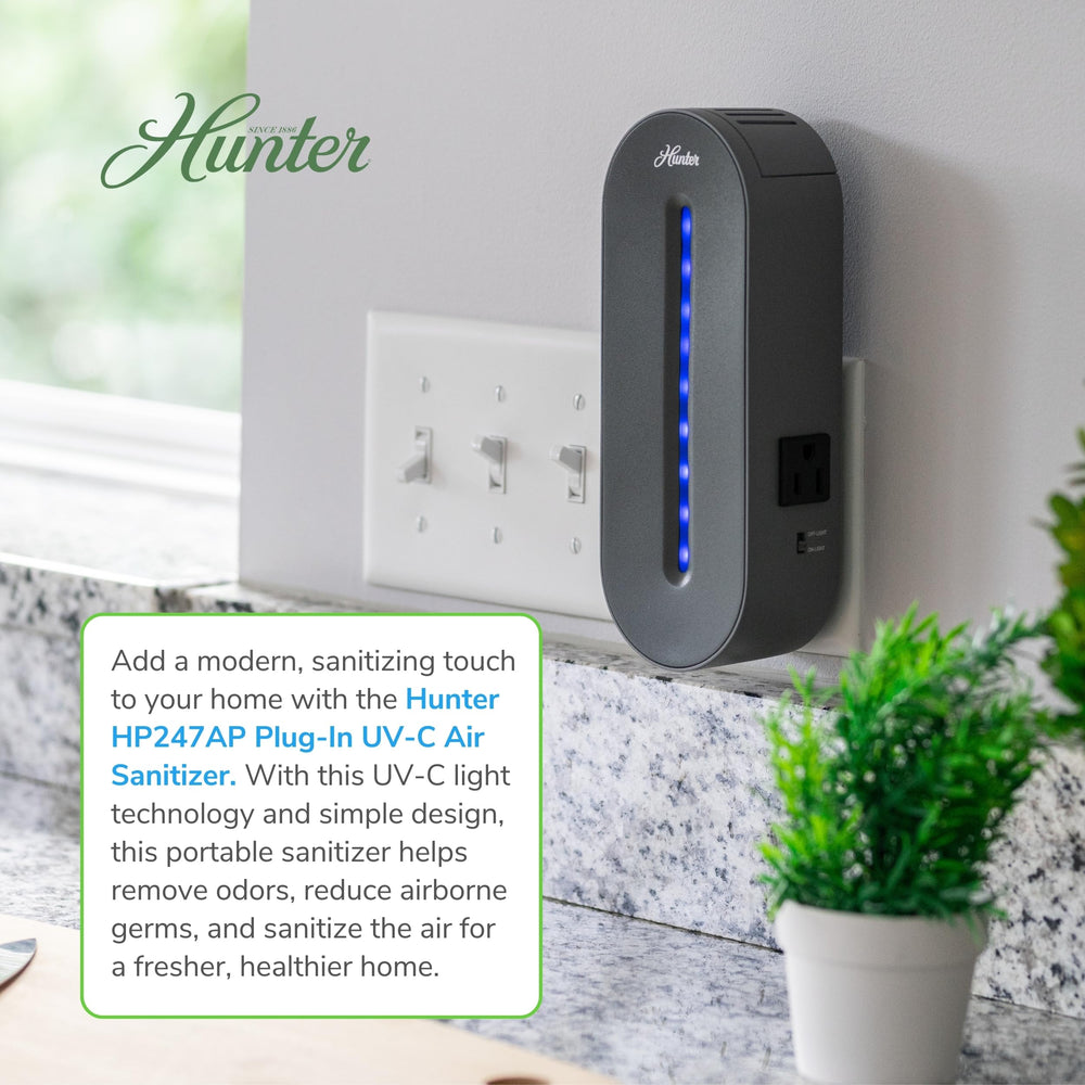 Hunter Aqua UV air sanitizer compact dimensions fit small outlets