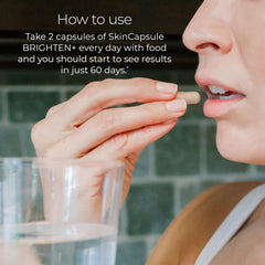 Hush & Hush Brighten capsule with glass of water for daily use