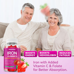 HUUAYAO Iron Gummies ingredients panel notes non-GMO and gluten-free.