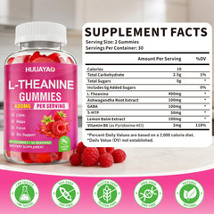 HUUAYAO L-Theanine Gummies texture closeup shows soft, easy-to-chew gummies.