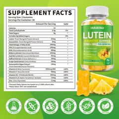 HUUAYAO Lutein Gummies closeup highlights chewy gummies.