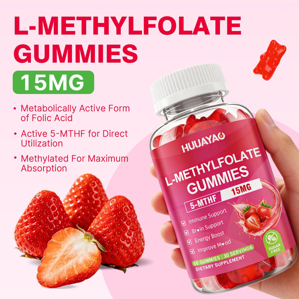 HUUAYAO strawberry-flavored gummies bottle highlights sugar-free daily convenience