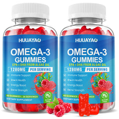HUUAYAO vegan omega-3 gummies bottle for daily brain and eye support.
